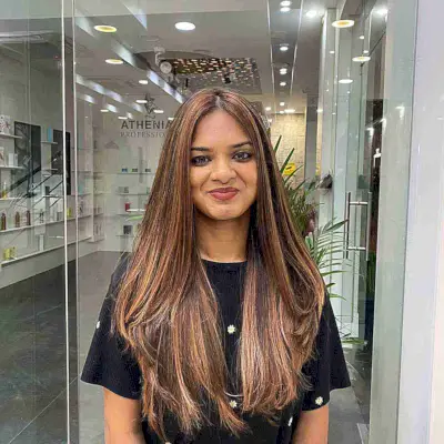 Dimensional Auburn Balayage Blonde Highlights and Long Layers