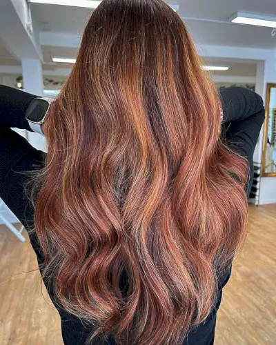 Long Copper Balayage with Auburn Streaks