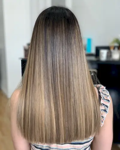Caramel Creamy Blonde Balayage on Dark Hair