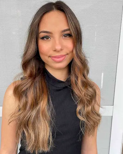 Long-Length Dark Brunette with Light Caramel Blonde Ends