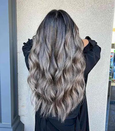 Light Ash Brunette Babylights with Root Melt for Longer Hair
