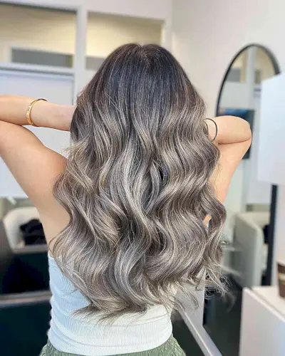 Long Dark Hair with Ash Brown and Silver Tones