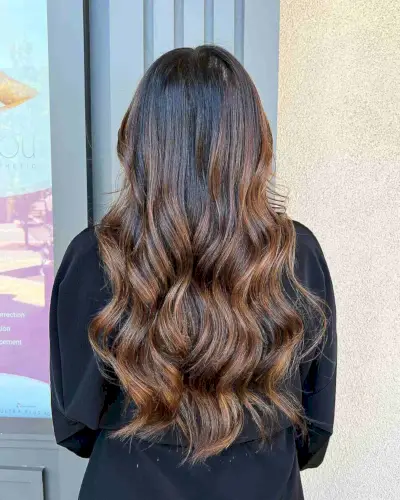 Warm Light Brown Balayage on Dark Brown Hair