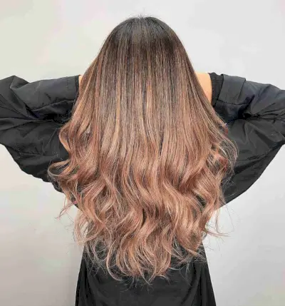 Dark-Rooted Rose Gold and Light Brown Hues