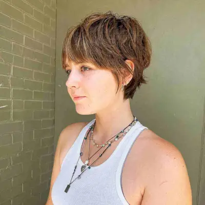 Pixie Bob with Honey Light Brown Hair Highlights