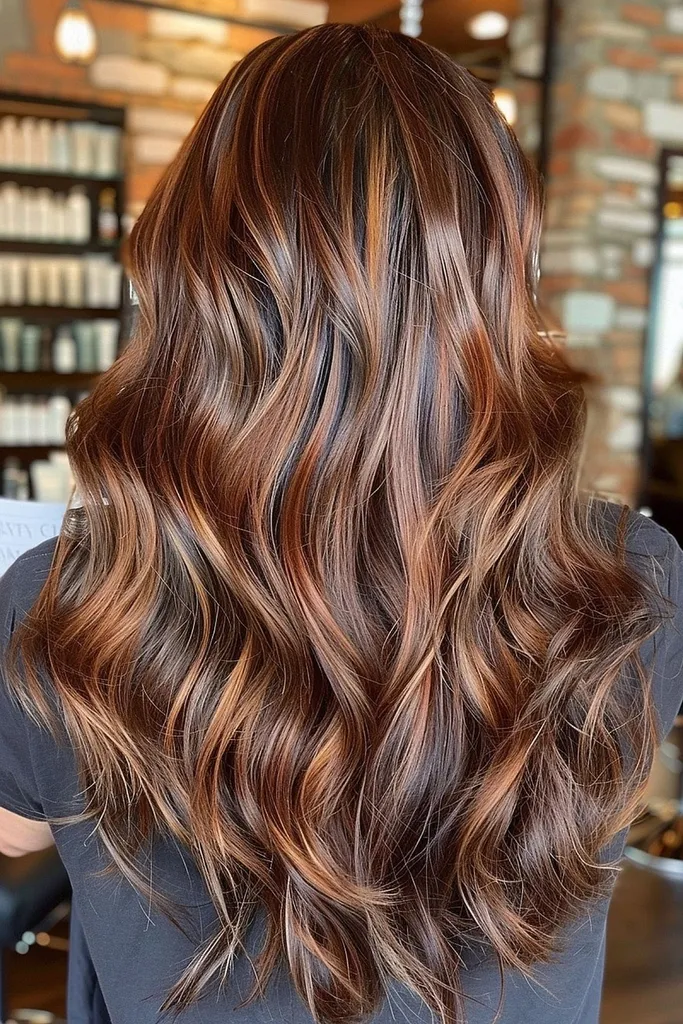 Koffie en kaneelbruine balayage' title=