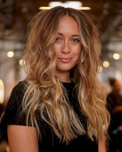 Delicious caramel and brown bronde for long hair