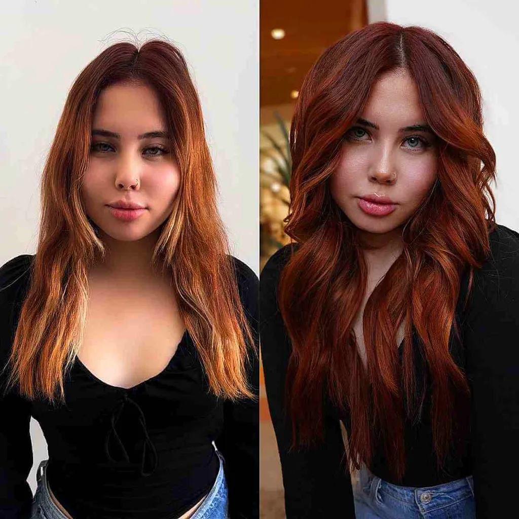 Balayage roșu auburn închis' title=