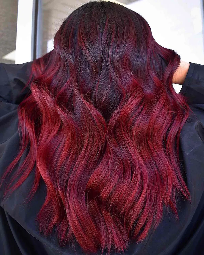 balayage burgundy' title=