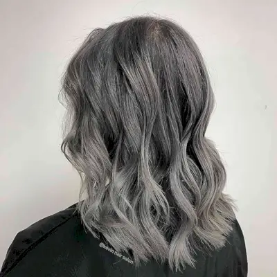Medium Dark Hair with Ash Blonde Gray Ends