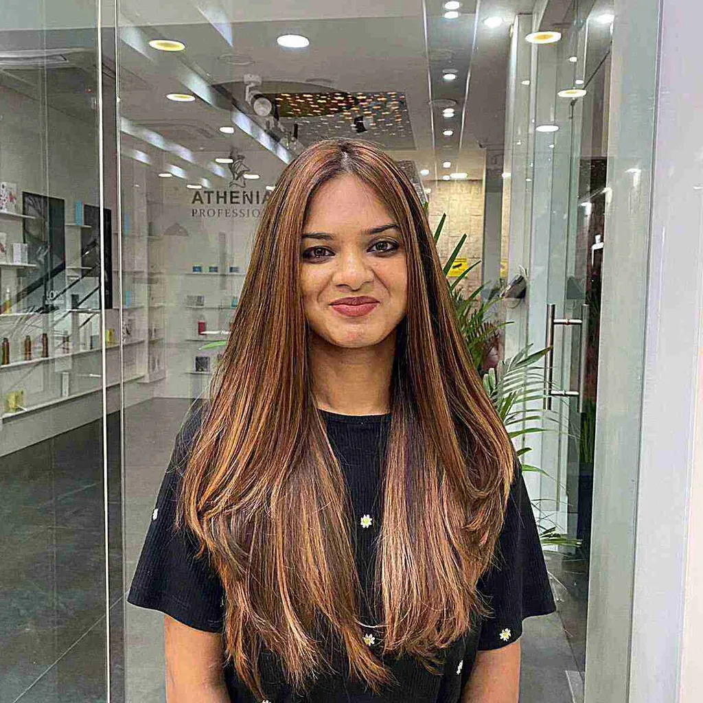 Cabello Balayage Castaño Dorado Castaño Dorado De Longitud Media' title=