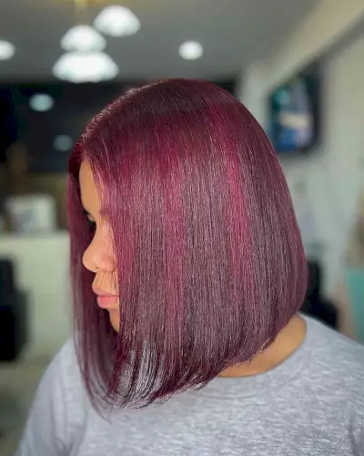 Bright Burgundy on Sleek Neck-Length Bobbed Hair for Straighter Locks