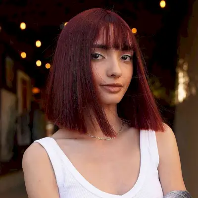 Sweet burgundy pinot noir with bangs