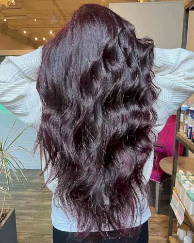 Very Long Dark Burgundy Hair with Layers and Waves