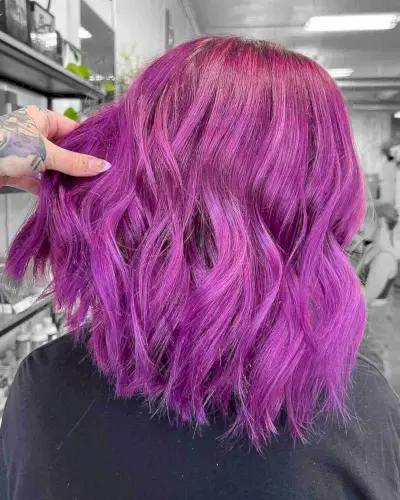 Bright Purple Wavy Lob 