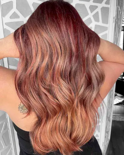 Red Copper Balayage with a Root Melt