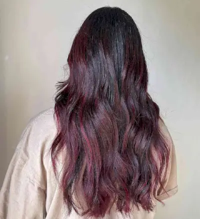 Gorgeous Burgundy Balayage on Black Hair
