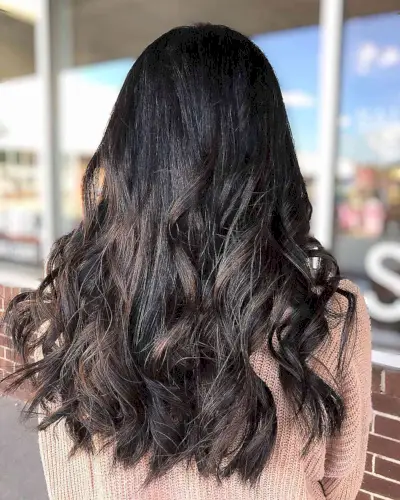 Subtle Caramel Balayage on Mid-Long Black Hair