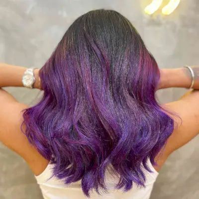 Vivid Black to Purple Balayage Ombre