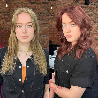 Shimmering Red-Brown Mid-Length Cut