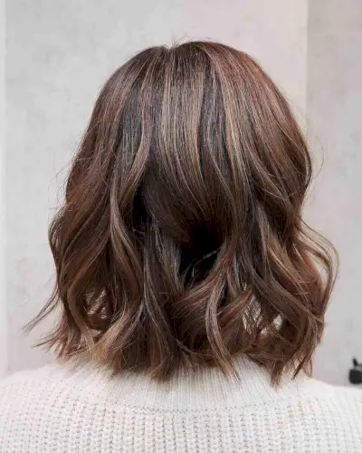 Chocolate Brown Lob Hair with Soft Waves