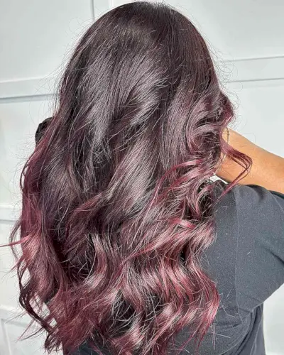 Dark Cherry Chocolate Brown Hair with Beach Waves