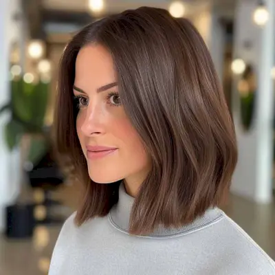 shoulder-length chocolate brown hair