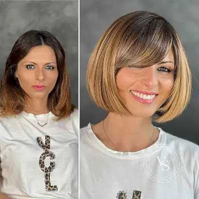 Short Balayage Hair with Sweeping Bangs