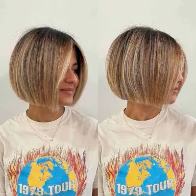 Sleek Balayage Bob with Dark Roots
