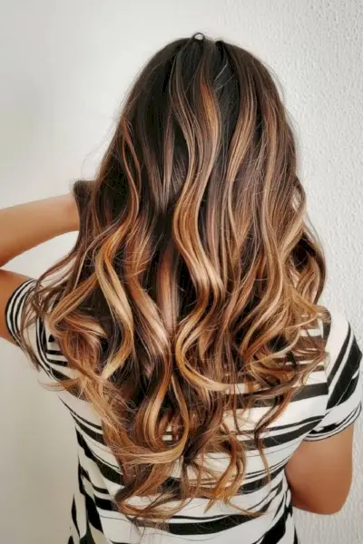 Light Golden Brown Highlights on Black Hair
