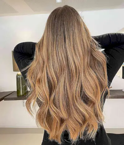 Light Brown Golden Balayage for Long Hair