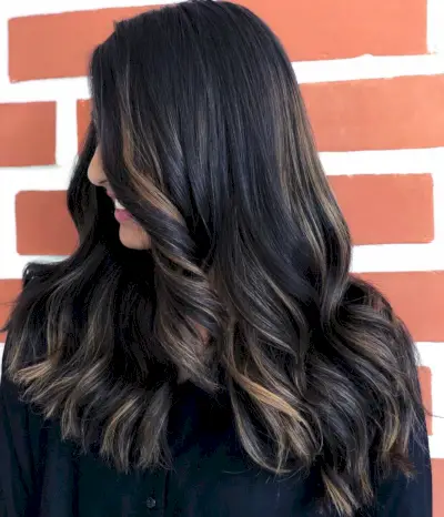 Rose Gold Highlights on Black Hair