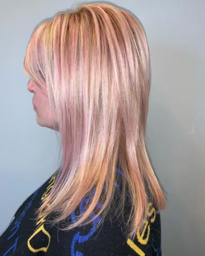 Rose Gold Highlights on Blonde Hair