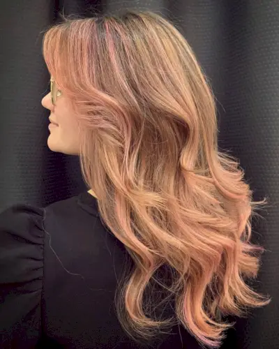 Rose Gold Highlights on Light Brown Long Hair