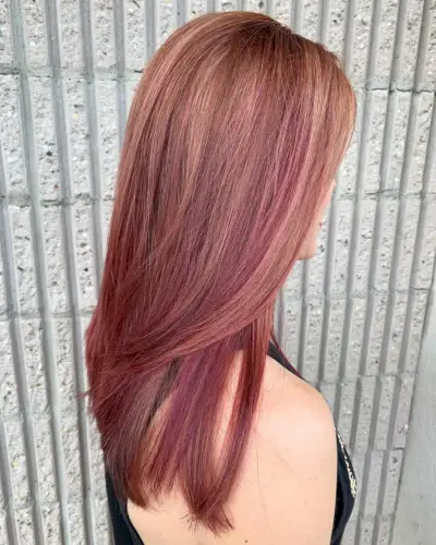 Rose Gold Highlights on Dark Blonde Straight Hair