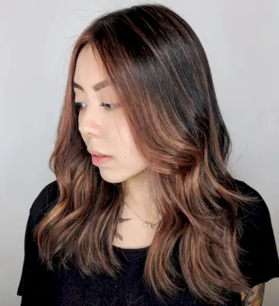 Rose Gold Highlights on Dark Brunette Hair