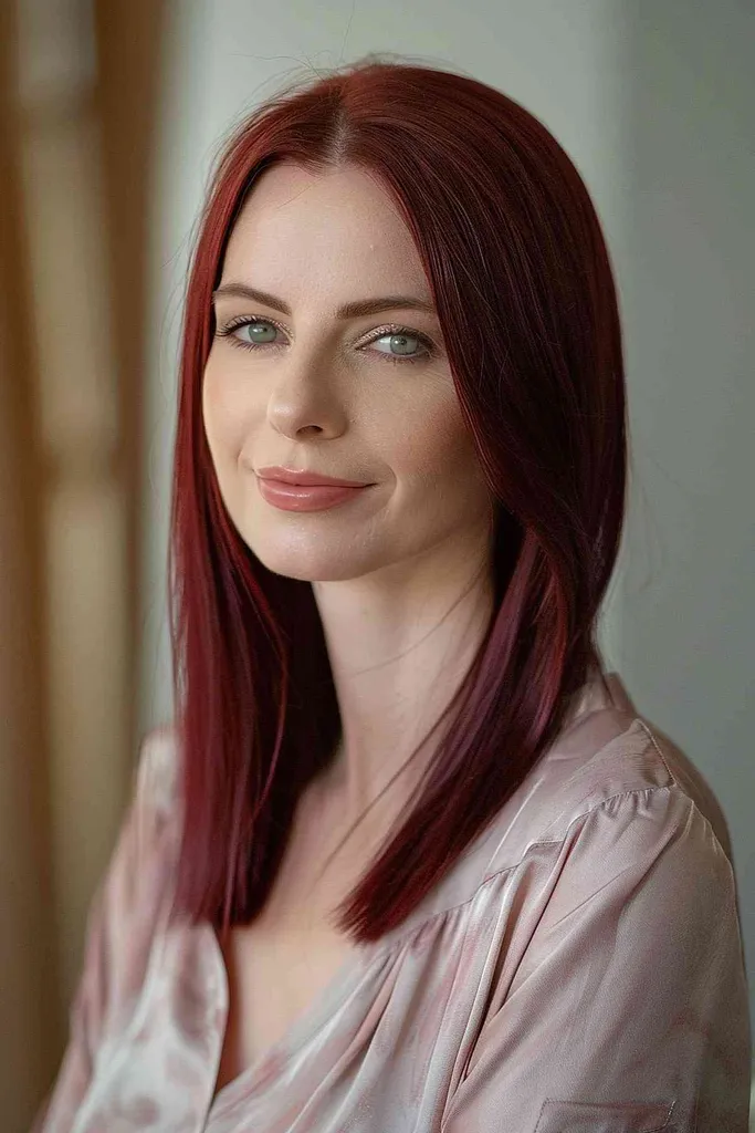 Rett hår med sjokoladefarging.' title=