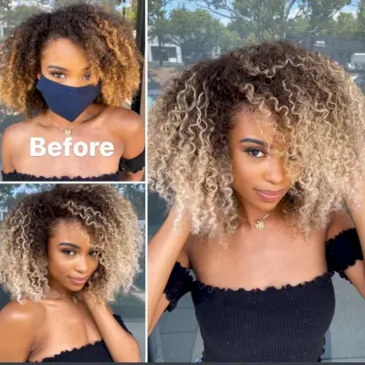 Dark brown to dark blonde ombre on naturally curly hair