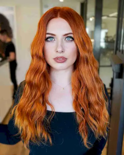 Long Copper-Orange Wavy Hair
