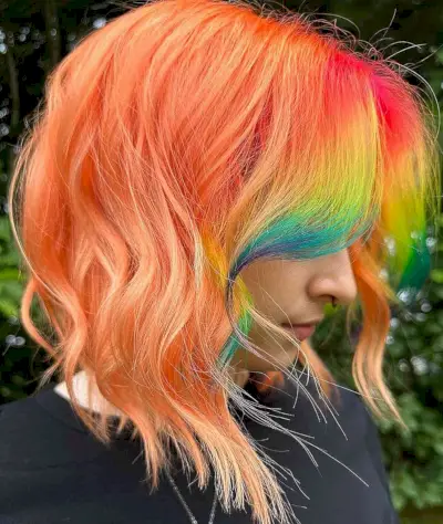 Orange Bob with Rainbow Money Piece