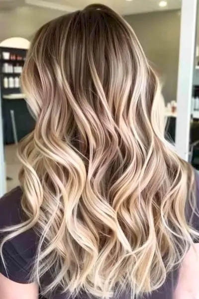 Kakaově hnědé vlasy s výrazným krémově blond odleskem zezadu.