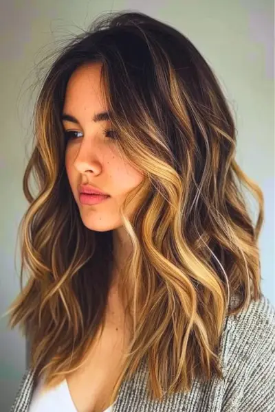 Francouzské pečené vlasy s karamelově blond odlesky.