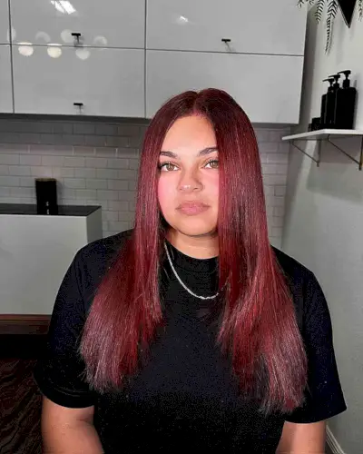Dark Berry Red Long Straight Hair