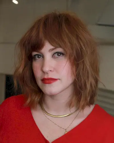 Light Brick Red Bob with Curtain Bangs