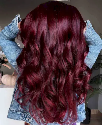 Stunning dark ruby red hair color