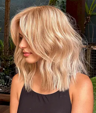 Champagne Blonde Tones on a Blunt Cut