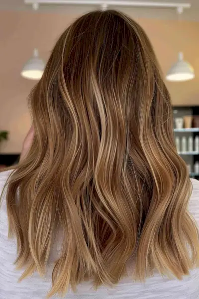 Long Layered Hair with Honey Caramel Balayage