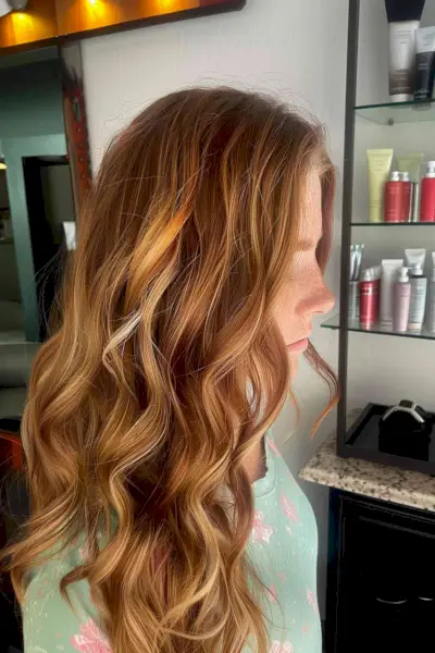 Long Golden Ginger Curled Hair with Highlights