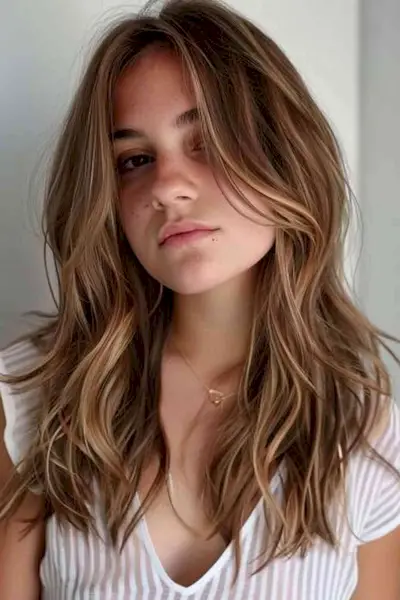 Young Woman with Medium Layered Balayage Hair