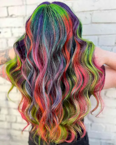 Muted Holographic Long Hair Color Ideas